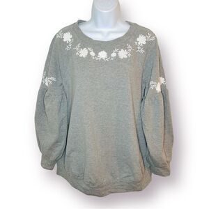 Isabel Maternity by Ingrid & Isabel Floral Embroidered Yoke Sweatshirt Grey M
